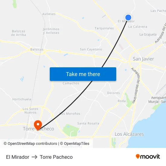 El Mirador to Torre Pacheco map