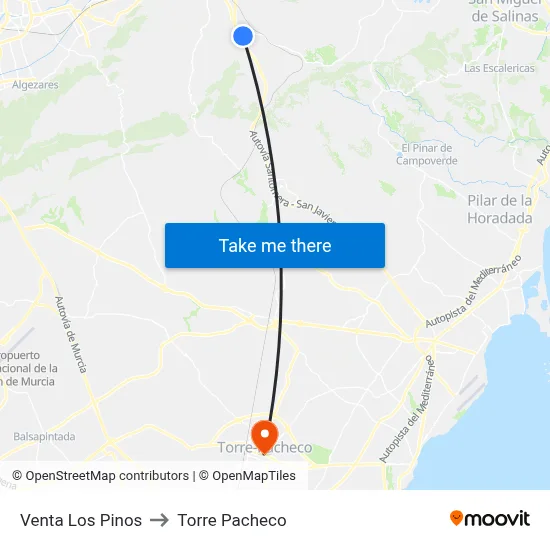 Venta Los Pinos to Torre Pacheco map