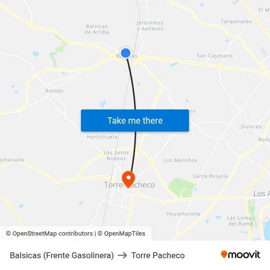Balsicas (Frente Gasolinera) to Torre Pacheco map