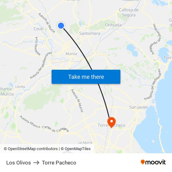 Los Olivos II to Torre Pacheco map