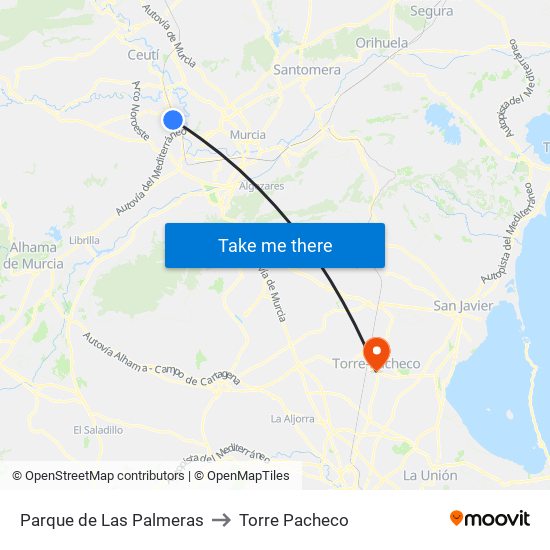 Parque de Las Palmeras to Torre Pacheco map