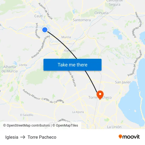 Iglesia to Torre Pacheco map