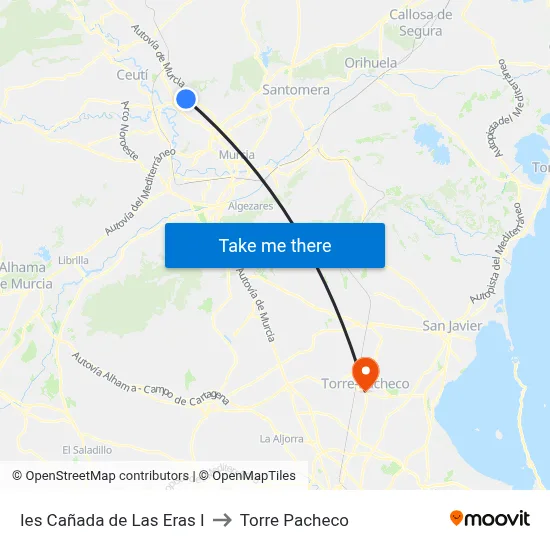 Ies Cañada de Las Eras I to Torre Pacheco map