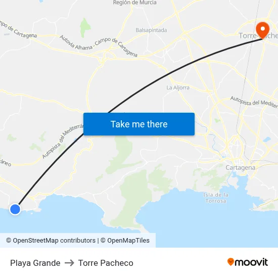 Playa Grande to Torre Pacheco map
