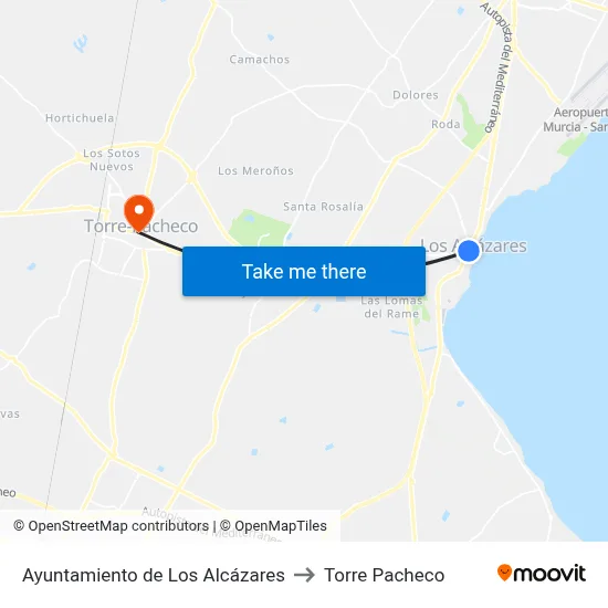 Ayuntamiento de Los Alcázares to Torre Pacheco map