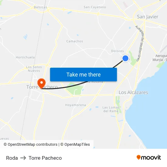Roda to Torre Pacheco map