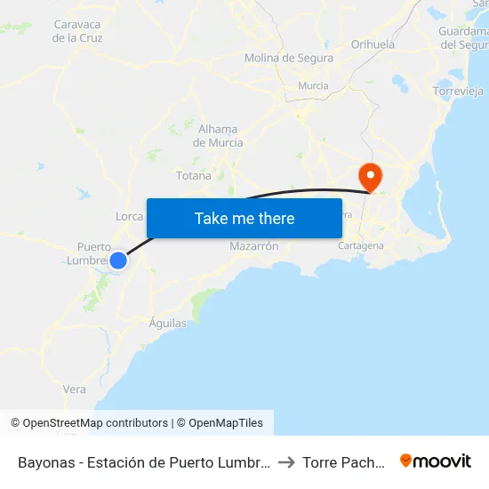 Bayonas - Estación de Puerto Lumbreras to Torre Pacheco map