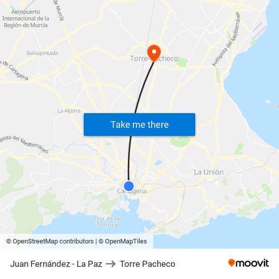 Juan Fernández - La Paz to Torre Pacheco map