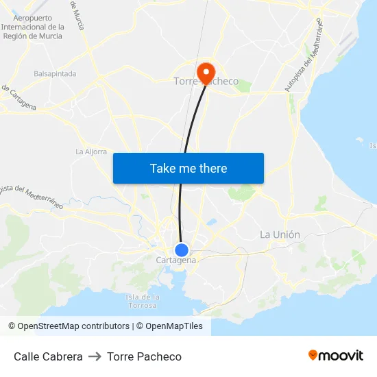 Calle Cabrera to Torre Pacheco map