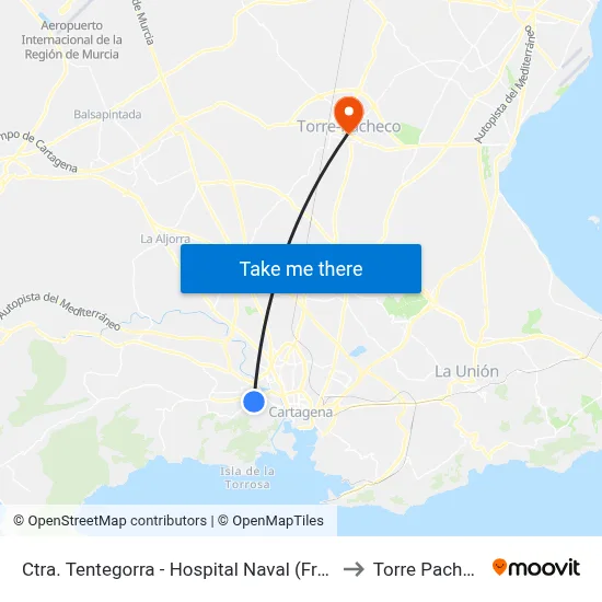 Ctra. Tentegorra - Hospital Naval (Frente) to Torre Pacheco map