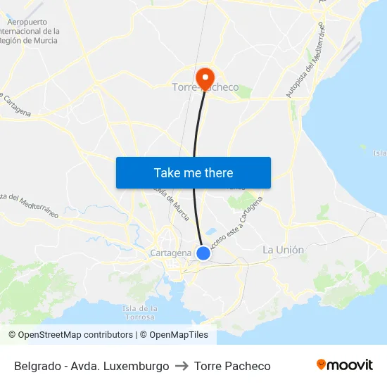 Belgrado - Avda. Luxemburgo to Torre Pacheco map