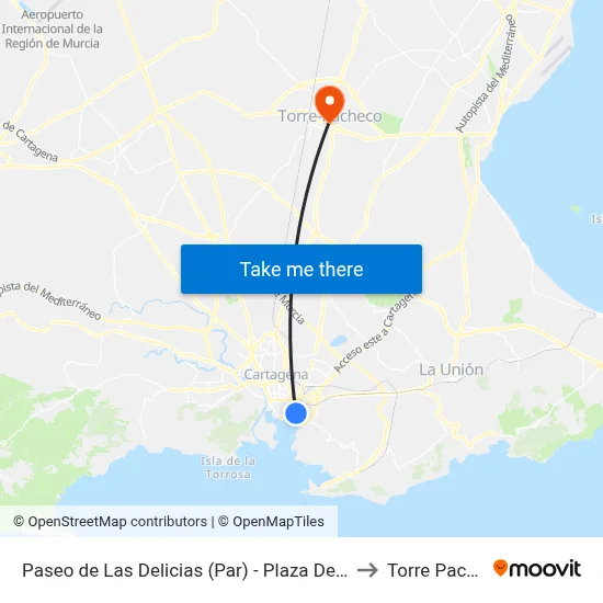 Paseo de Las Delicias (Par) - Plaza Del Pescador to Torre Pacheco map