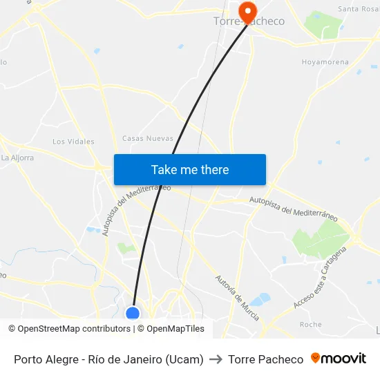 Porto Alegre - Río de Janeiro (Ucam) to Torre Pacheco map