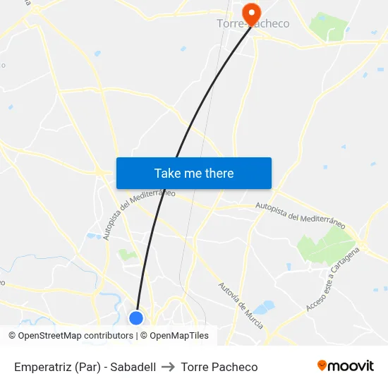Emperatriz (Par) - Sabadell to Torre Pacheco map