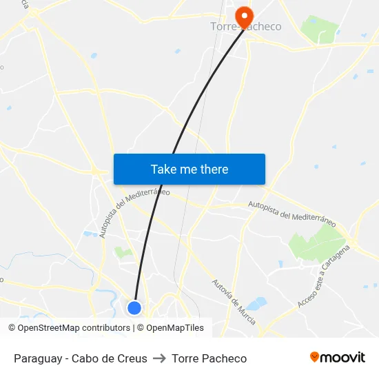 Paraguay - Cabo de Creus to Torre Pacheco map