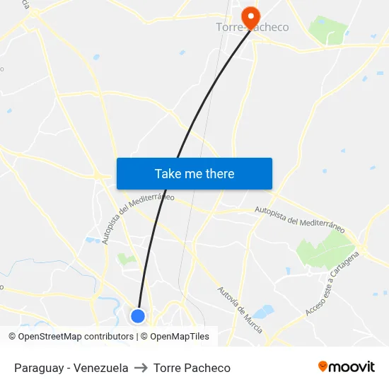 Paraguay - Venezuela to Torre Pacheco map