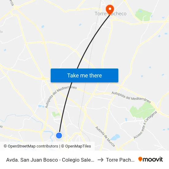 Avda. San Juan Bosco - Colegio Salesianos to Torre Pacheco map