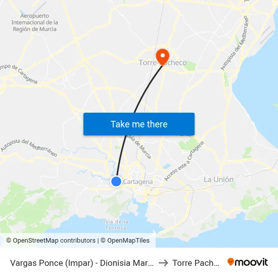 Vargas Ponce (Impar) - Dionisia Martínez to Torre Pacheco map