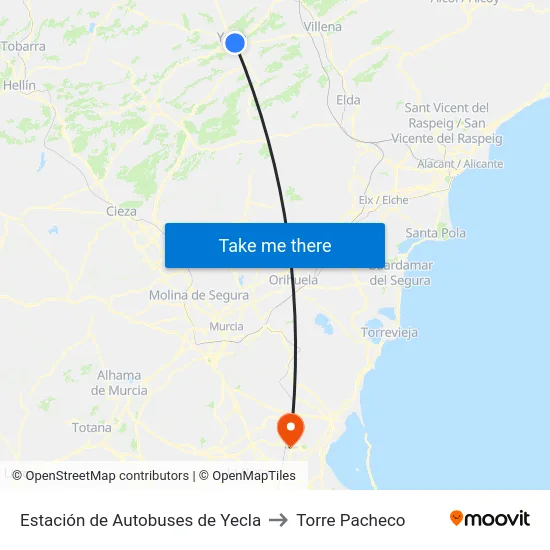 Estación de Autobuses de Yecla to Torre Pacheco map