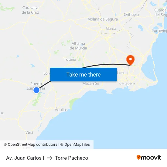 Av. Juan Carlos I to Torre Pacheco map