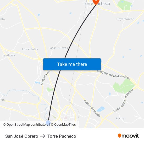 San José Obrero to Torre Pacheco map