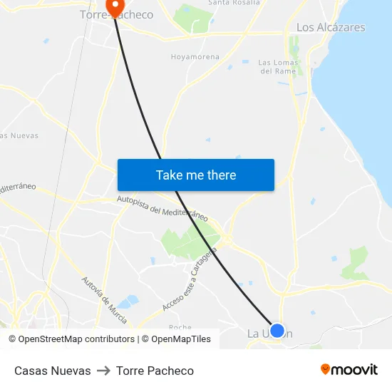 Casas Nuevas to Torre Pacheco map
