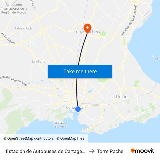 Estación de Autobuses de Cartagena to Torre Pacheco map