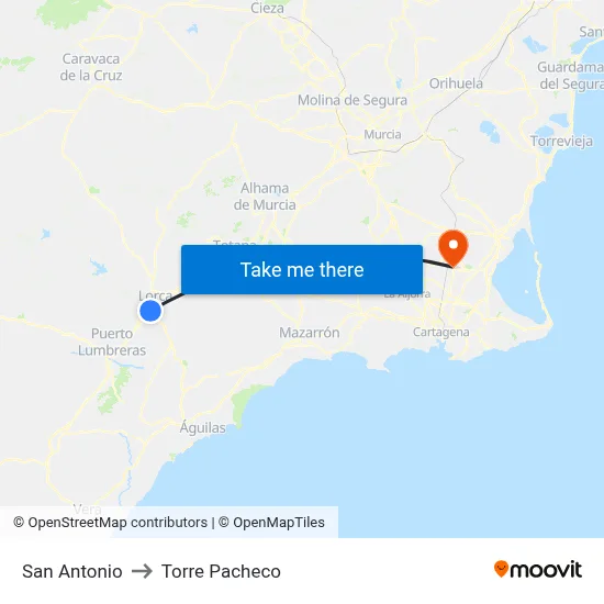 San Antonio to Torre Pacheco map