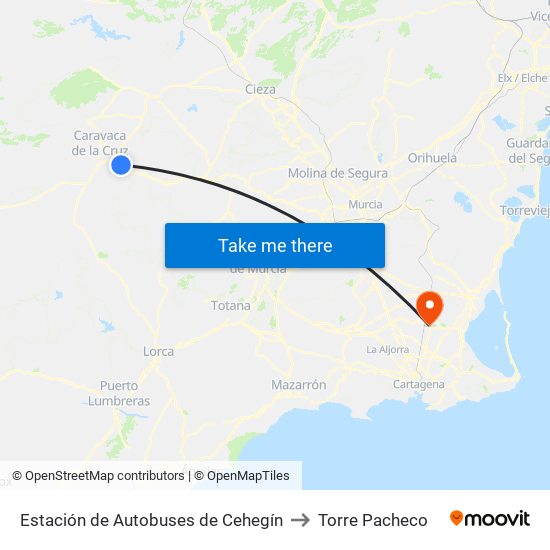 Estación de Autobuses de Cehegín to Torre Pacheco map
