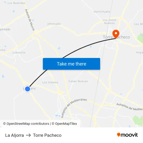 La Aljorra to Torre Pacheco map