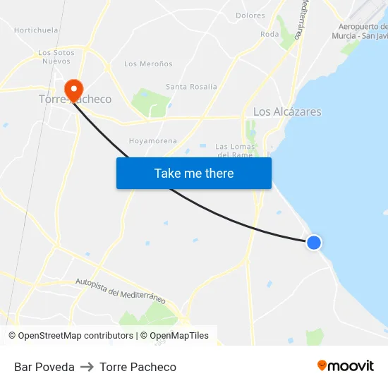 Bar Poveda to Torre Pacheco map