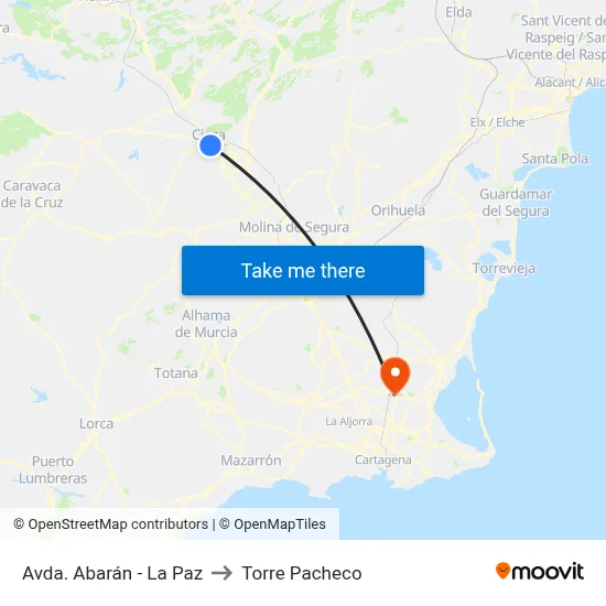 Avda. Abarán - La Paz to Torre Pacheco map
