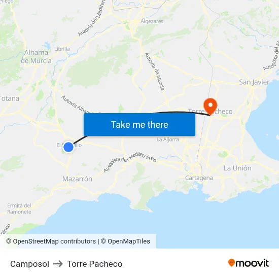 Camposol to Torre Pacheco map