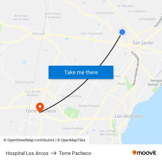 Hospital Los Arcos to Torre Pacheco map