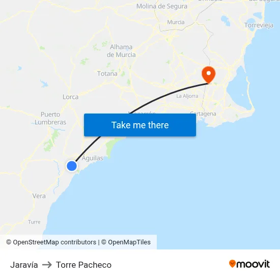 Jaravía to Torre Pacheco map