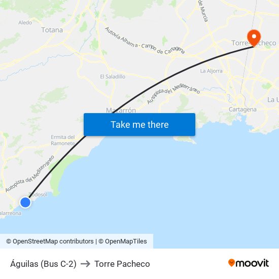 Águilas (Bus C-2) to Torre Pacheco map