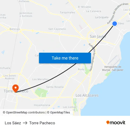 Los Sáez to Torre Pacheco map