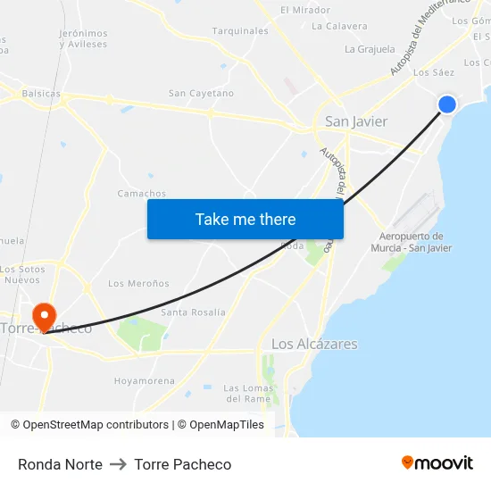 Ronda Norte to Torre Pacheco map