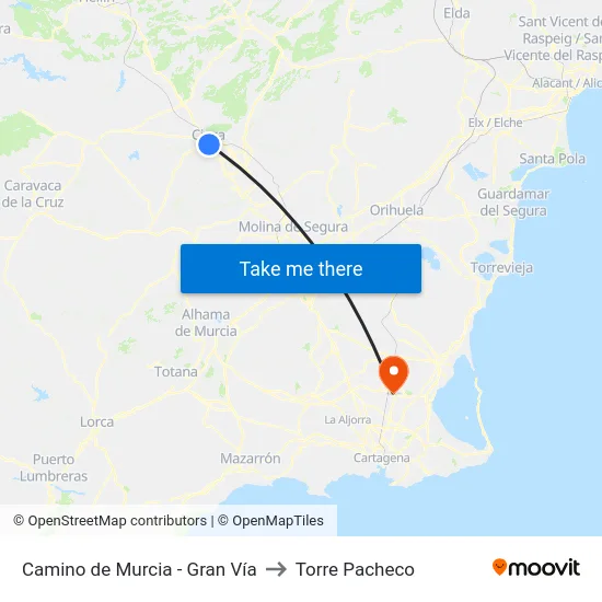 Camino de Murcia - Gran Vía to Torre Pacheco map