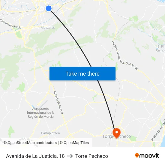Avenida de La Justicia, 18 to Torre Pacheco map