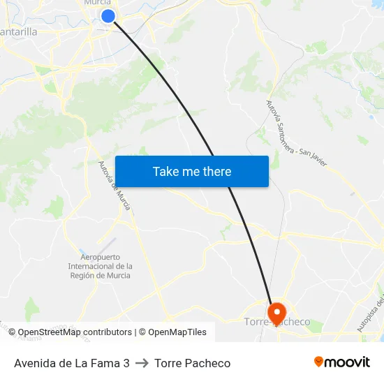 Avenida de La Fama 3 to Torre Pacheco map