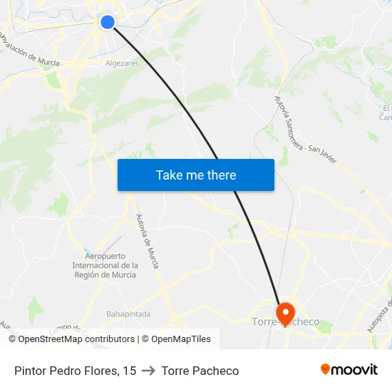 Pintor Pedro Flores, 15 to Torre Pacheco map