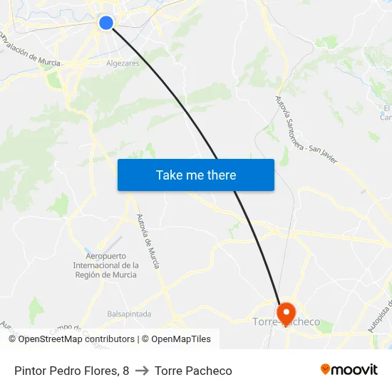 Pintor Pedro Flores, 8 to Torre Pacheco map