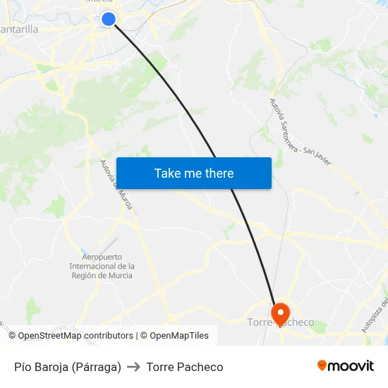Pío Baroja (Párraga) to Torre Pacheco map
