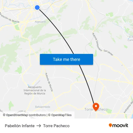 Pabellón Infante to Torre Pacheco map