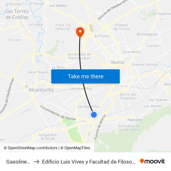 Gasolinera to Edificio Luis Vives y Facultad de Filosofía map