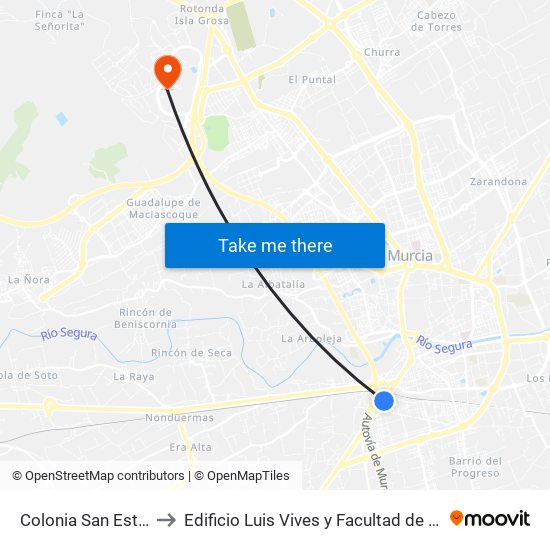 Colonia San Esteban to Edificio Luis Vives y Facultad de Filosofía map