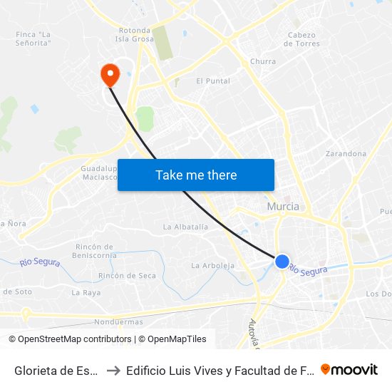 Glorieta de España to Edificio Luis Vives y Facultad de Filosofía map