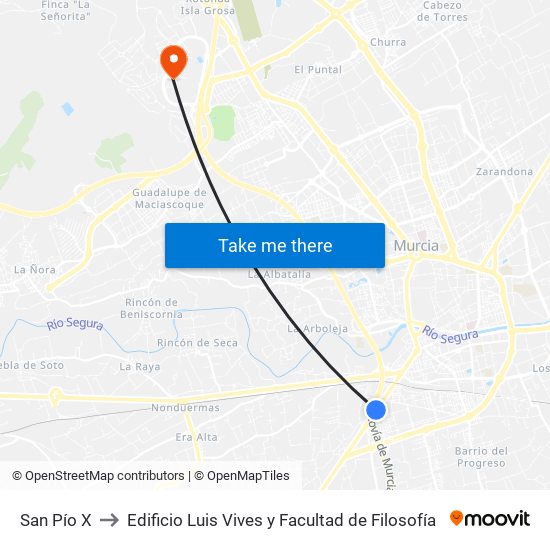 San Pío X to Edificio Luis Vives y Facultad de Filosofía map