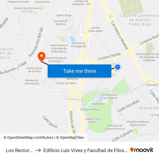 Los Rectores to Edificio Luis Vives y Facultad de Filosofía map